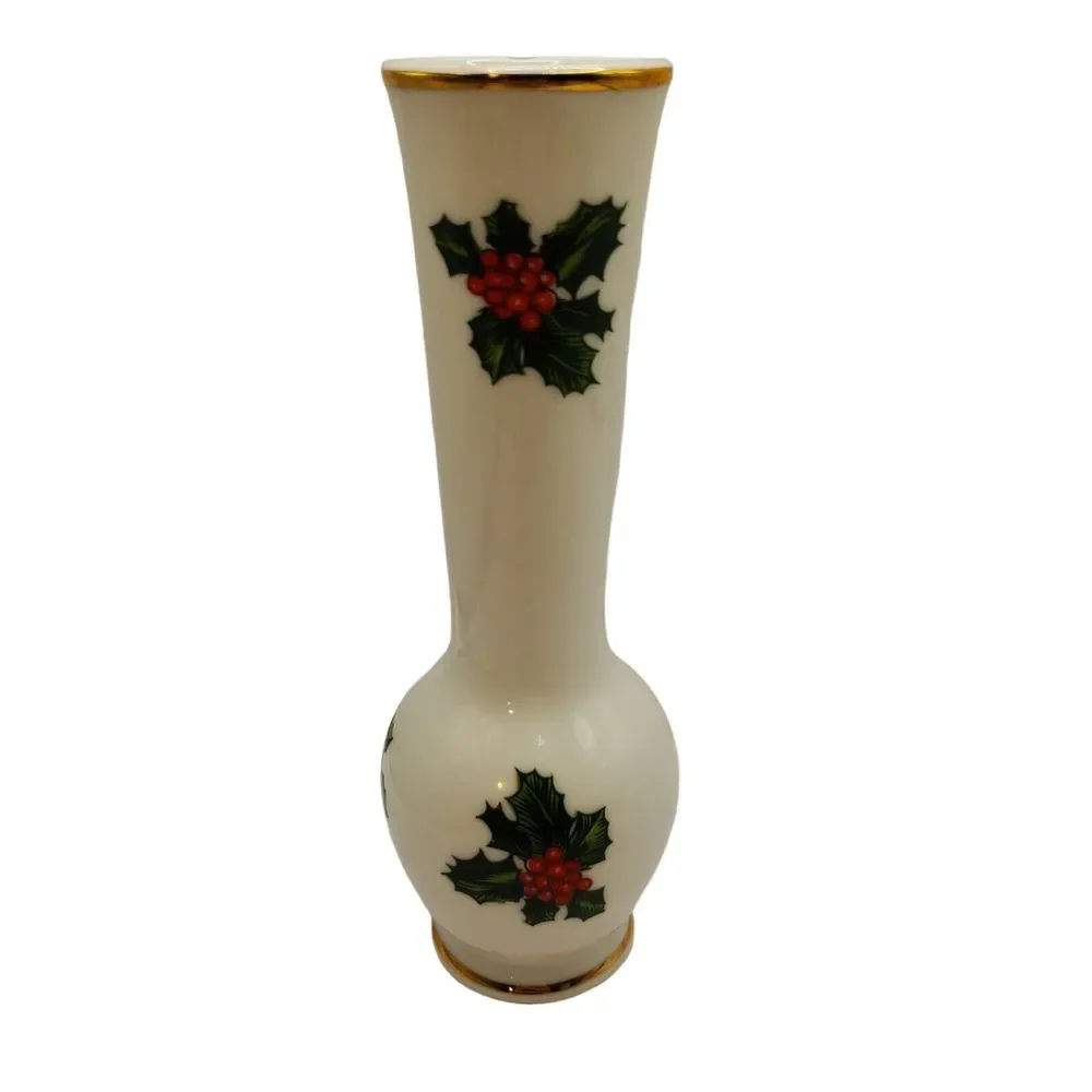 Lefton China Holly Christmas Bud Vase 6‎ 1/2
